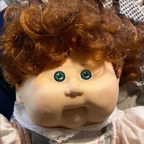 Cabbage Patch Kid Doll with Red Brown Hair and Gray Dress - Picture 9 of 10